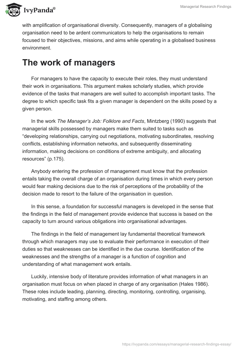 Managerial Research Findings. Page 4