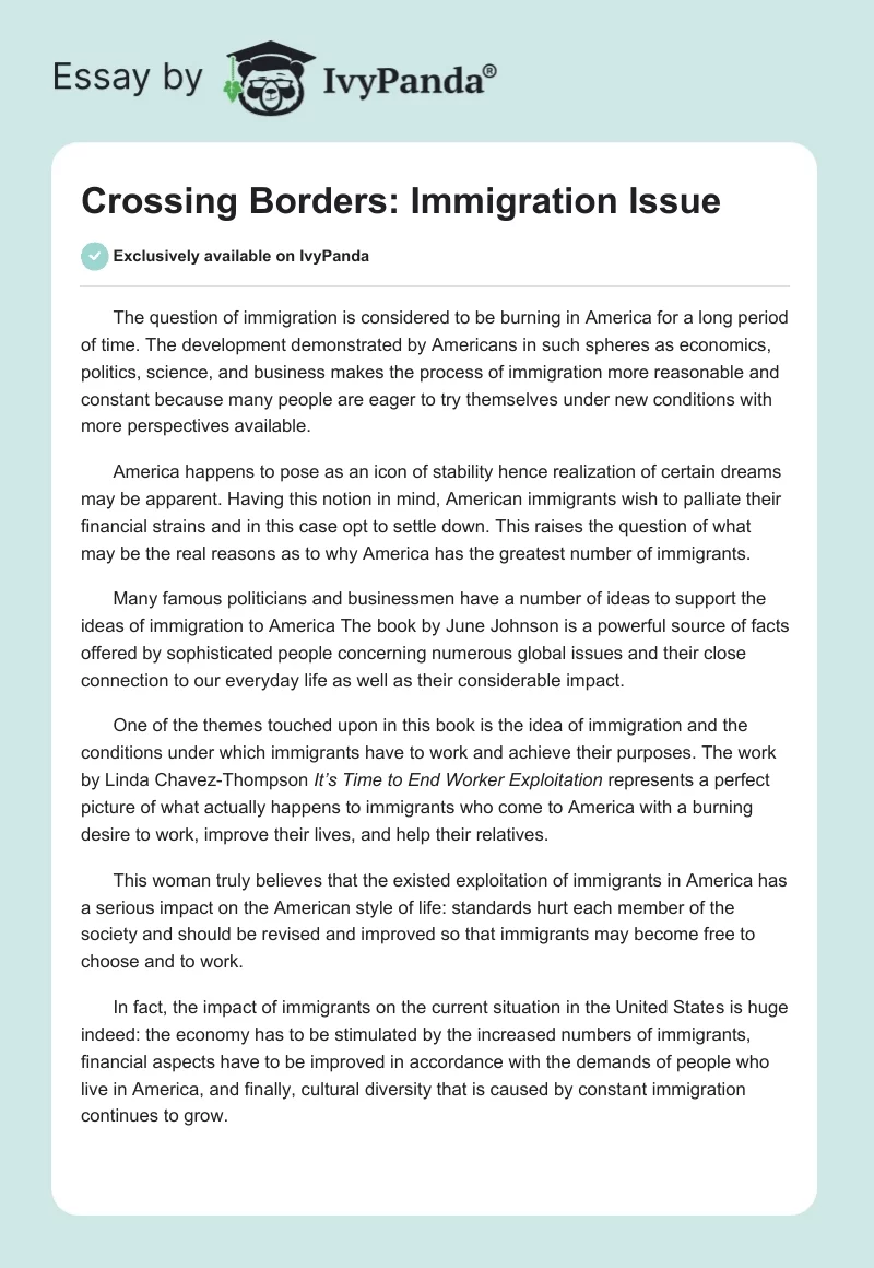 Crossing Borders: Immigration Issue. Page 1