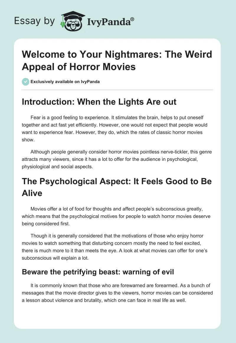 Welcome to Your Nightmares: The Weird Appeal of Horror Movies. Page 1
