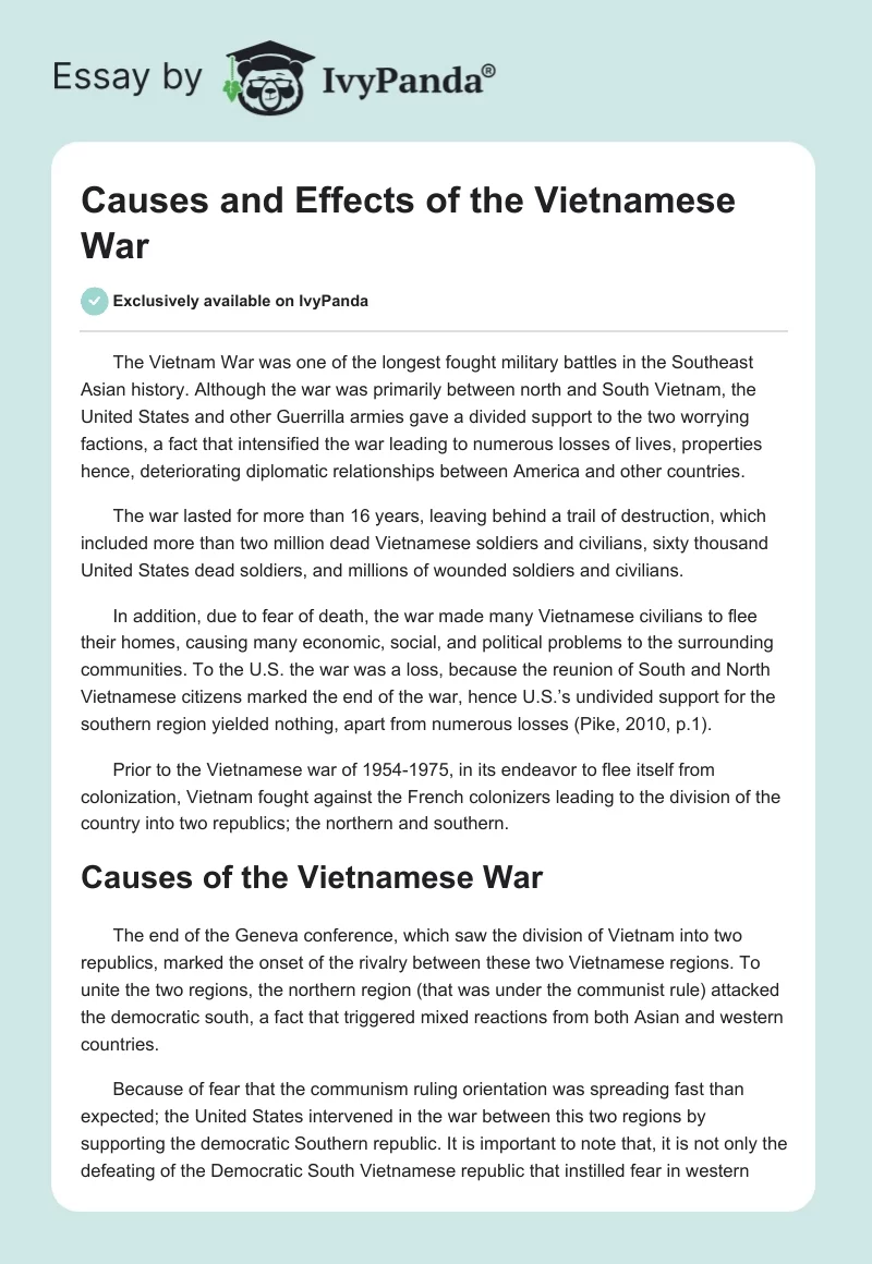 Causes and Effects of the Vietnamese War. Page 1