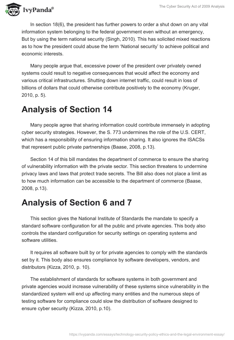 The Cyber Security Act of 2009 Analysis. Page 3