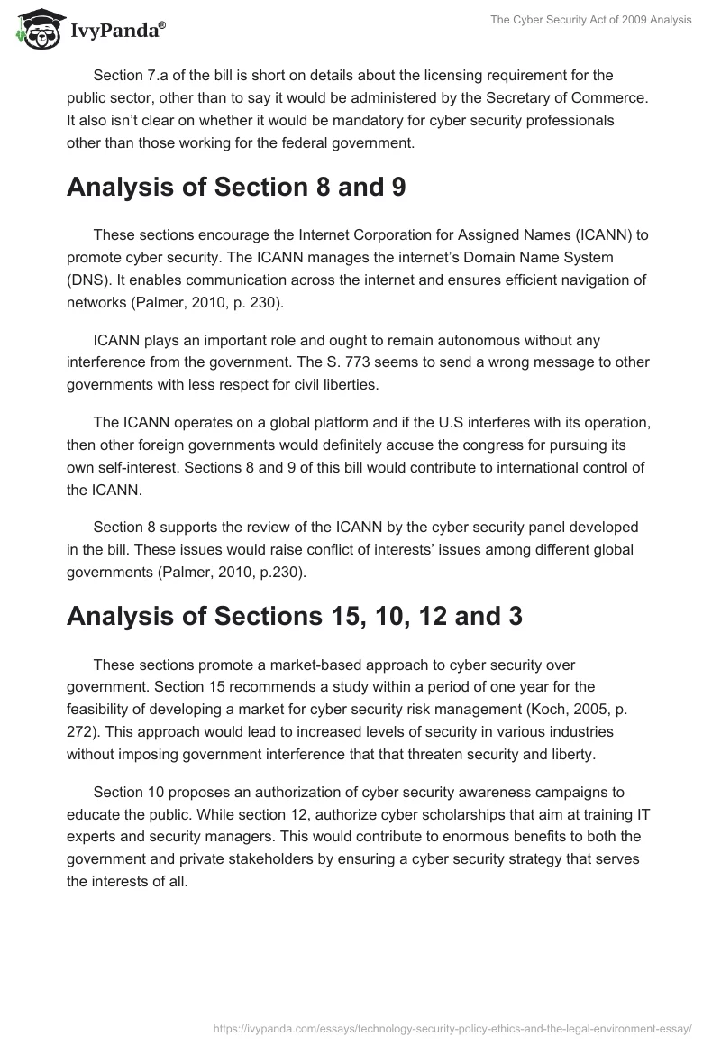 The Cyber Security Act of 2009 Analysis. Page 4