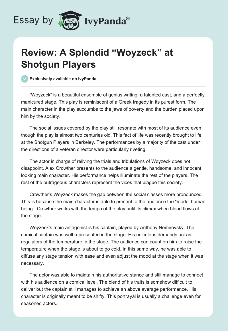 Review: A Splendid “Woyzeck” at Shotgun Players. Page 1