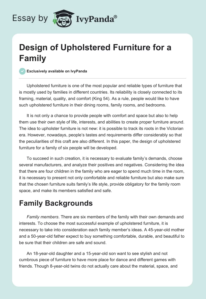 Design of Upholstered Furniture for a Family. Page 1