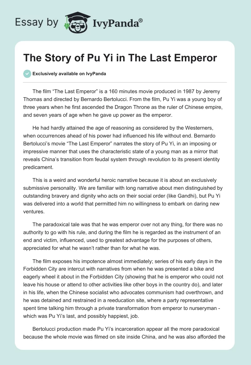 The Story of Pu Yi in "The Last Emperor". Page 1