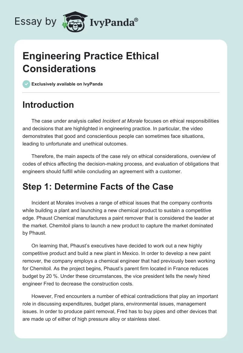Engineering Practice Ethical Considerations. Page 1