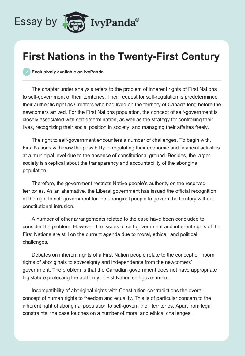 First Nations in the Twenty-First Century. Page 1