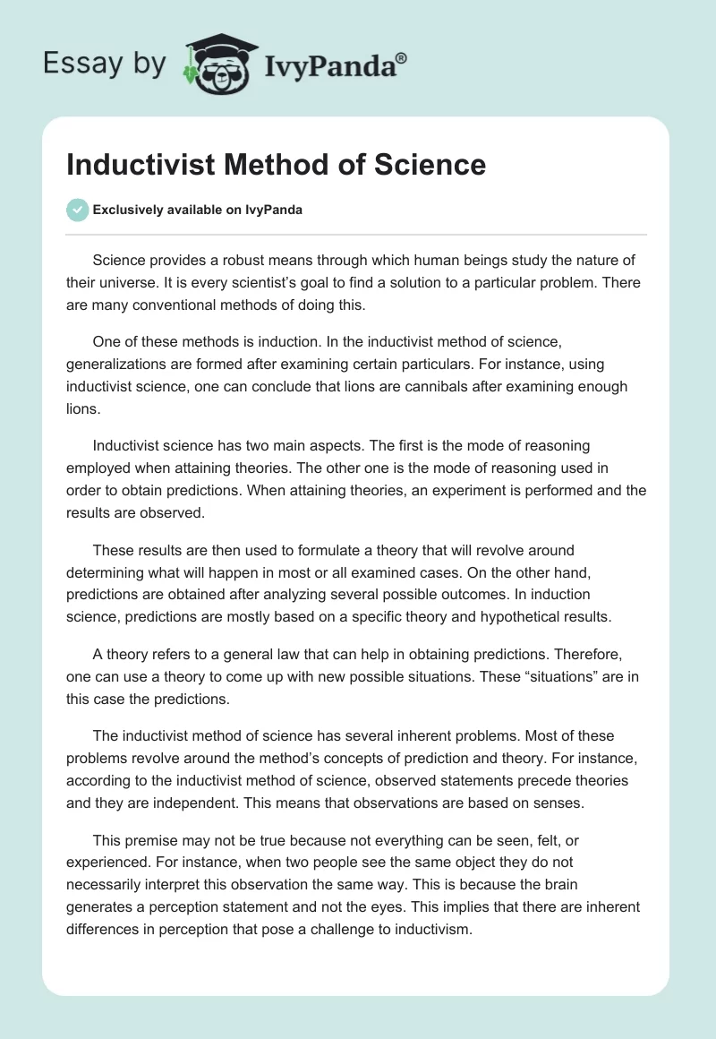 Inductivist Method of Science. Page 1