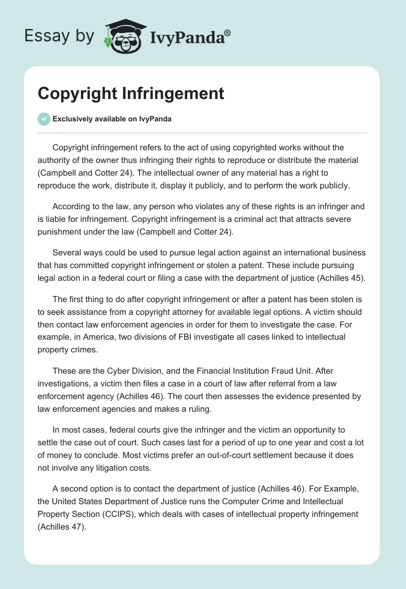 Copyright Infringement. Page 1