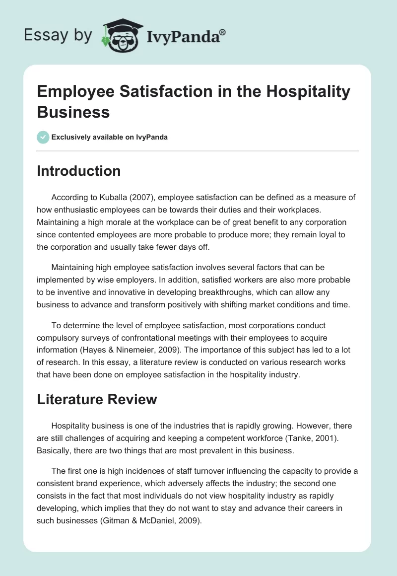 Employee Satisfaction in the Hospitality Business. Page 1