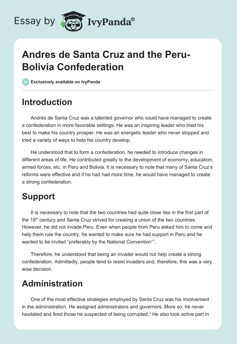 Andres de Santa Cruz and the Peru-Bolivia Confederation. Page 1