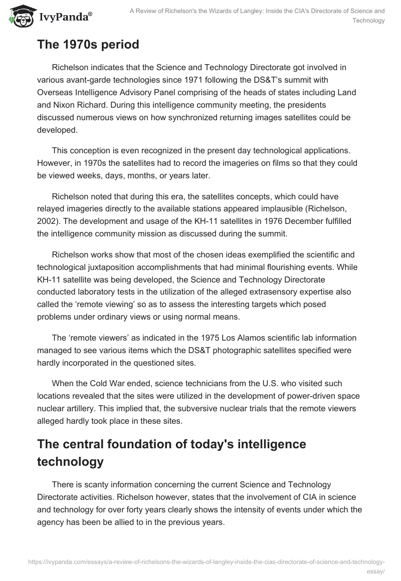 A Review of Richelson's the Wizards of Langley: Inside the CIA's Directorate of Science and Technology. Page 3