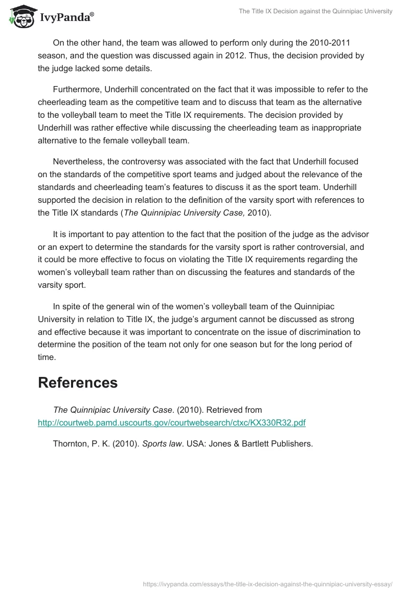 The Title IX Decision against the Quinnipiac University. Page 2