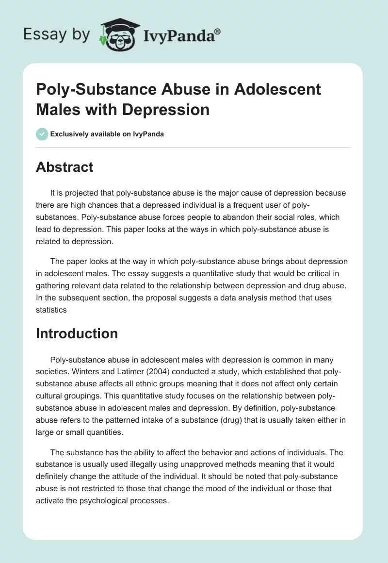Poly-Substance Abuse in Adolescent Males With Depression. Page 1