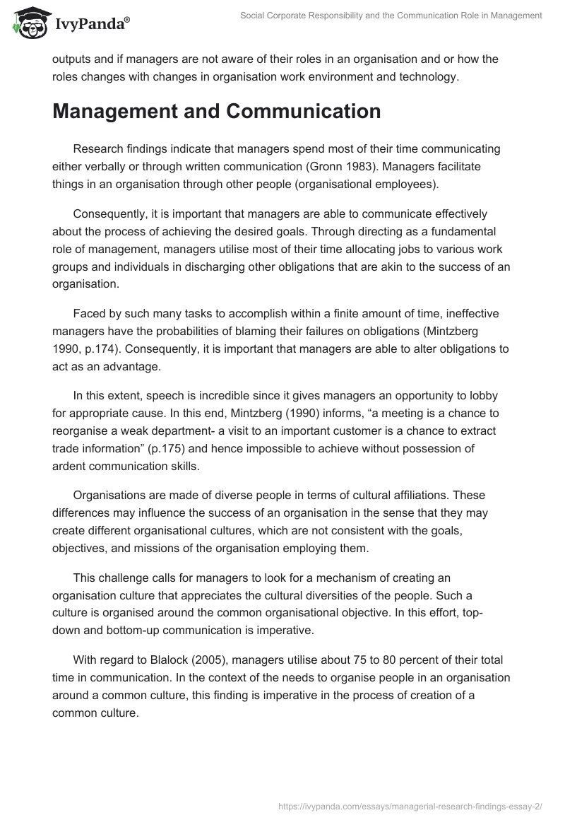 Social Corporate Responsibility and the Communication Role in Management. Page 5