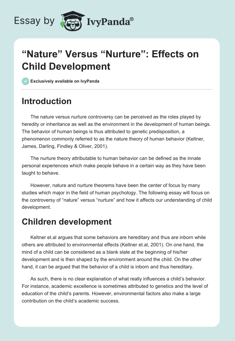 “Nature” Versus “Nurture”: Effects on Child Development. Page 1