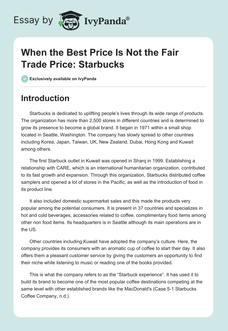 When the Best Price Is Not the Fair Trade Price: Starbucks. Page 1