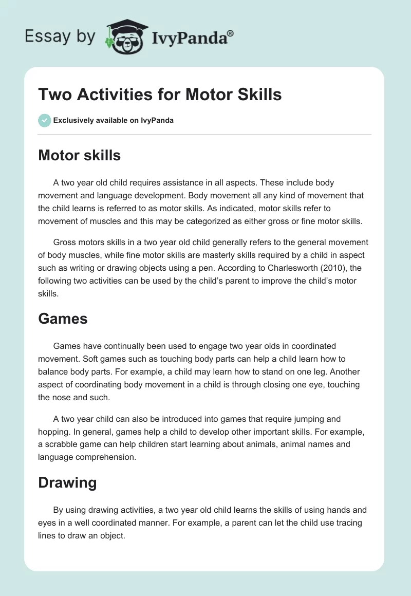 Two Activities for Motor Skills. Page 1