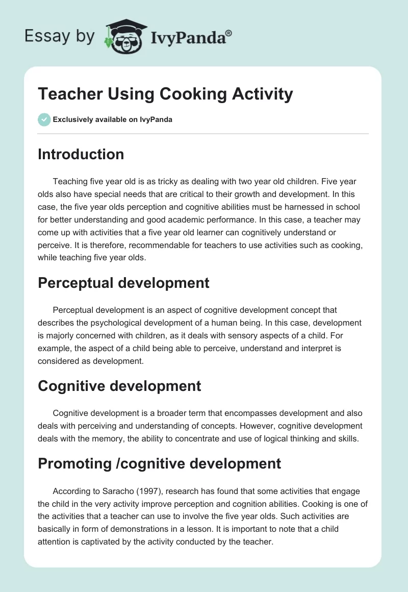 Teacher Using Cooking Activity. Page 1