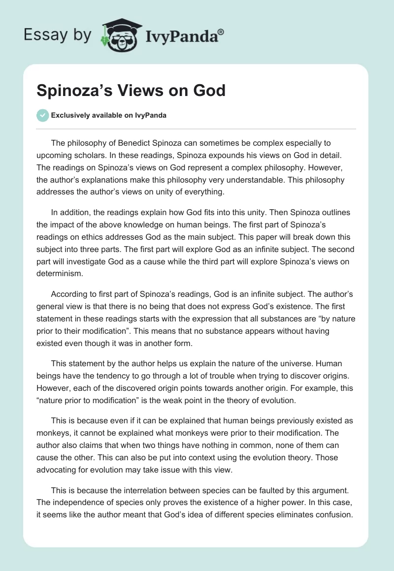 Spinoza’s Views on God. Page 1