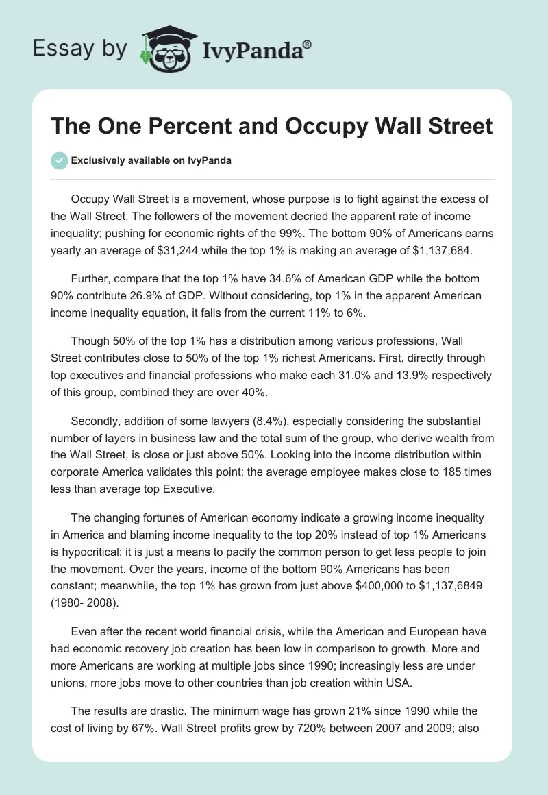 The One Percent and Occupy Wall Street. Page 1