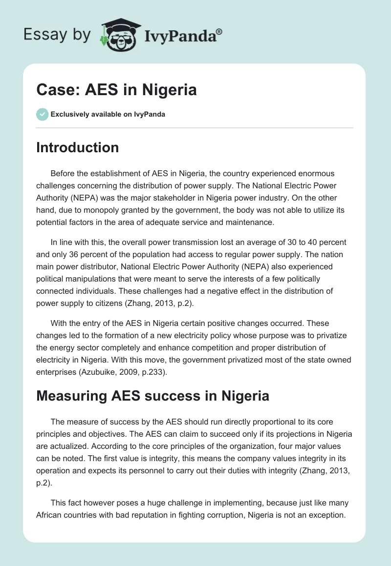 Case: AES in Nigeria. Page 1