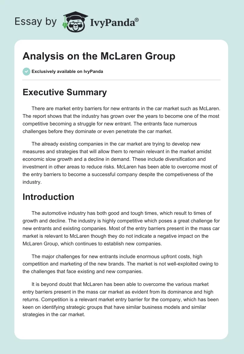 Analysis on the McLaren Group. Page 1