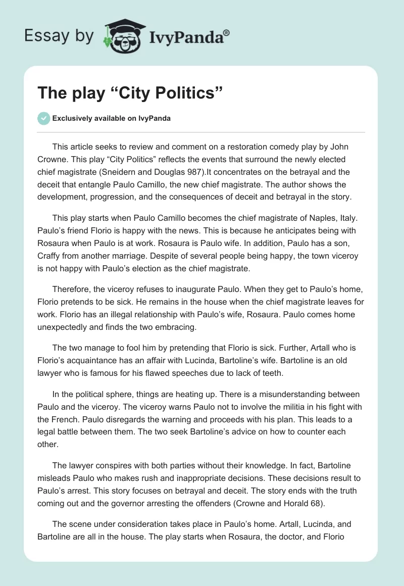 The play “City Politics”. Page 1