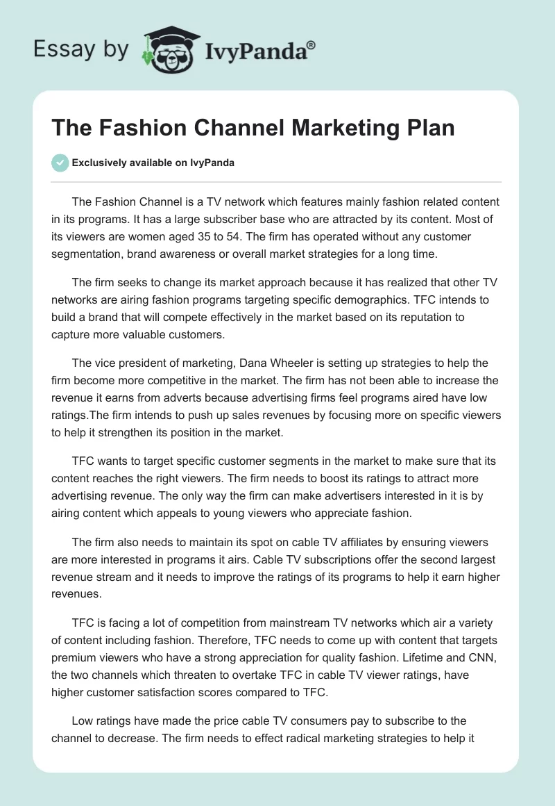 The Fashion Channel Marketing Plan. Page 1
