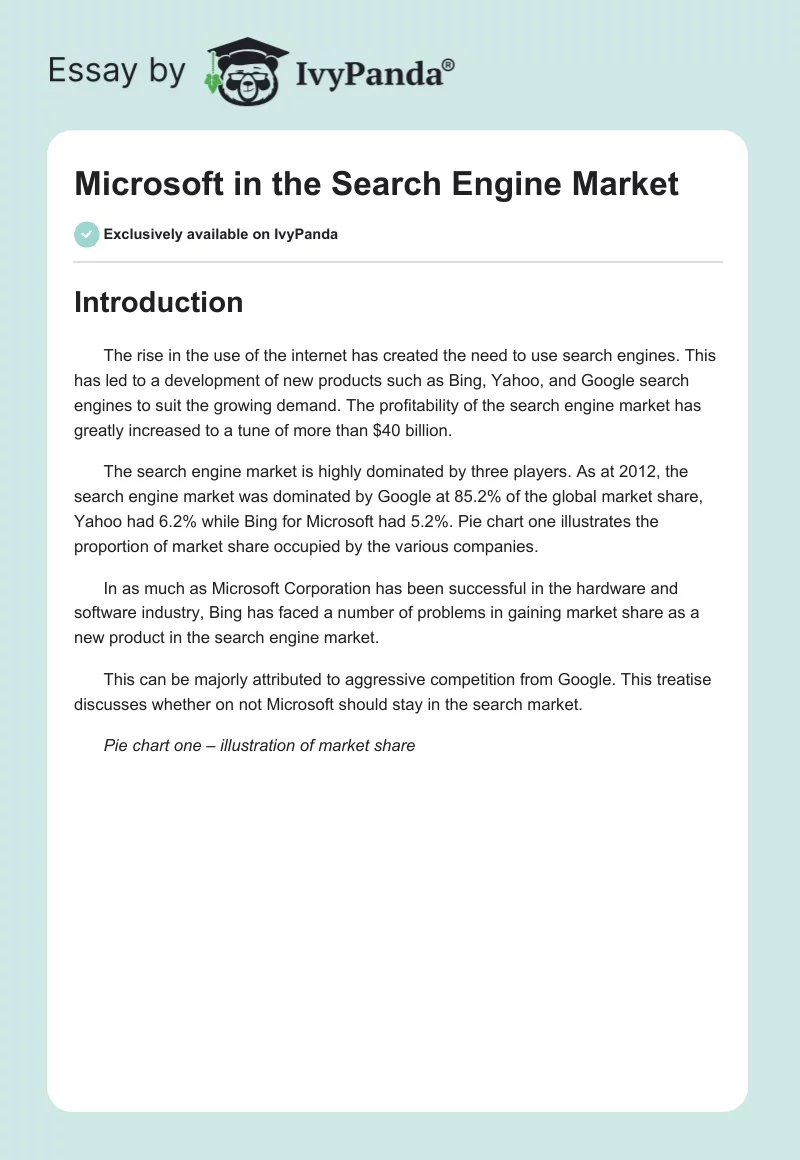 Microsoft in the Search Engine Market. Page 1