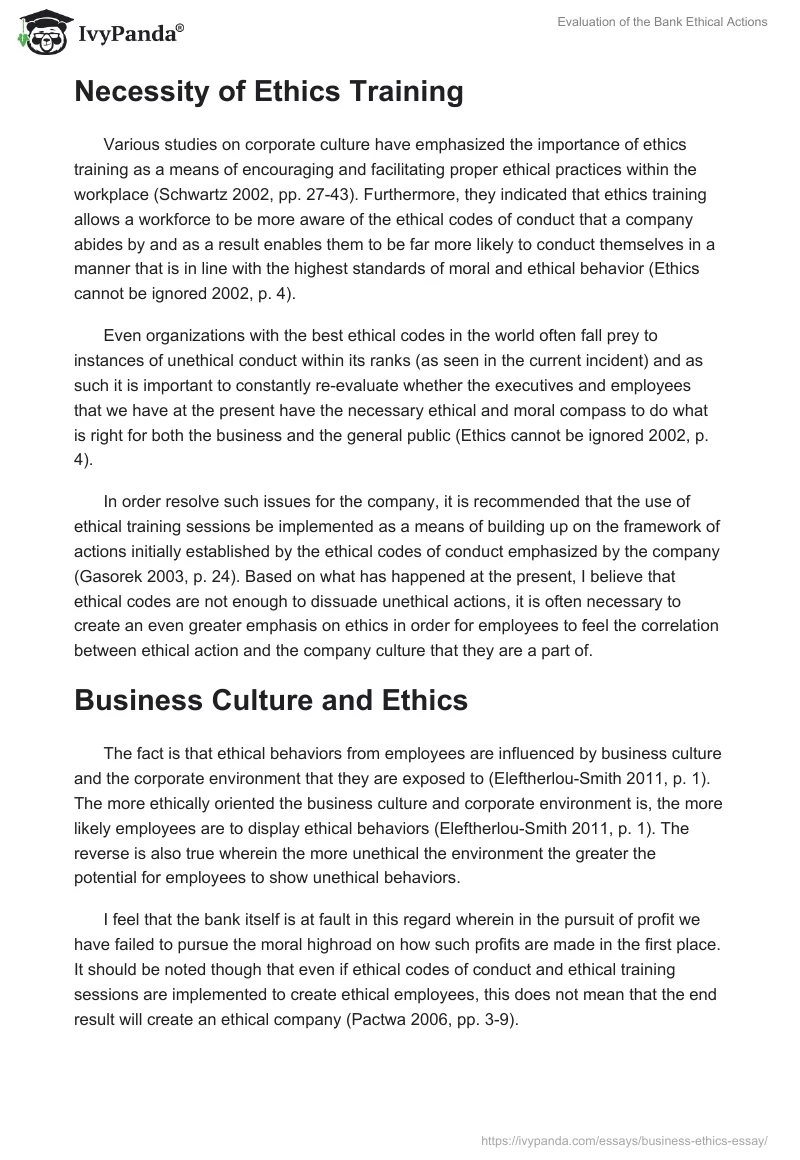 Evaluation of the Bank Ethical Actions. Page 2