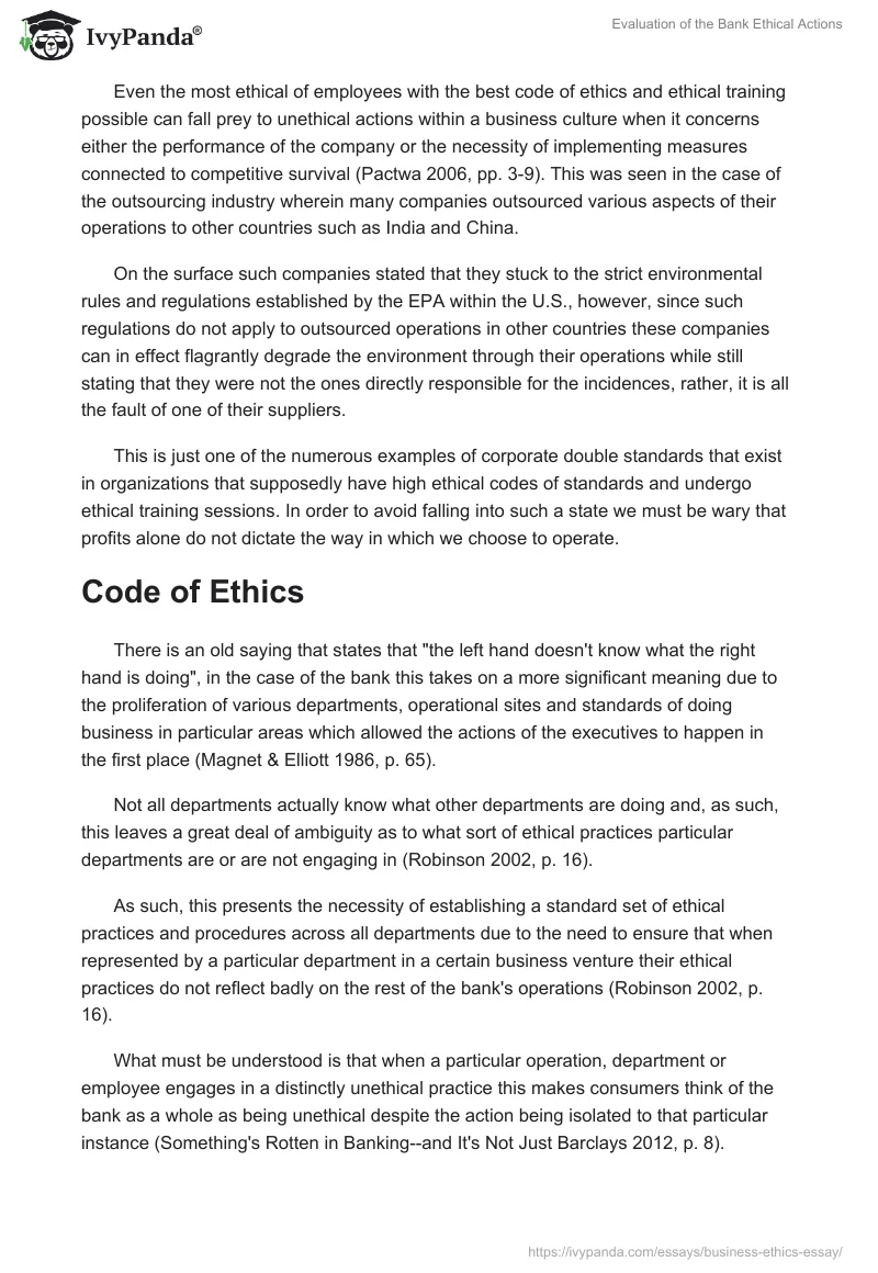 Evaluation of the Bank Ethical Actions. Page 3