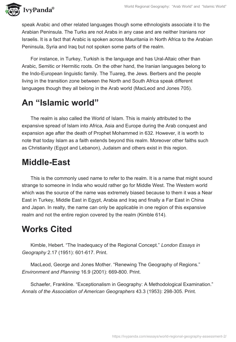 World Regional Geography:  “Arab World” and  “Islamic World”. Page 2