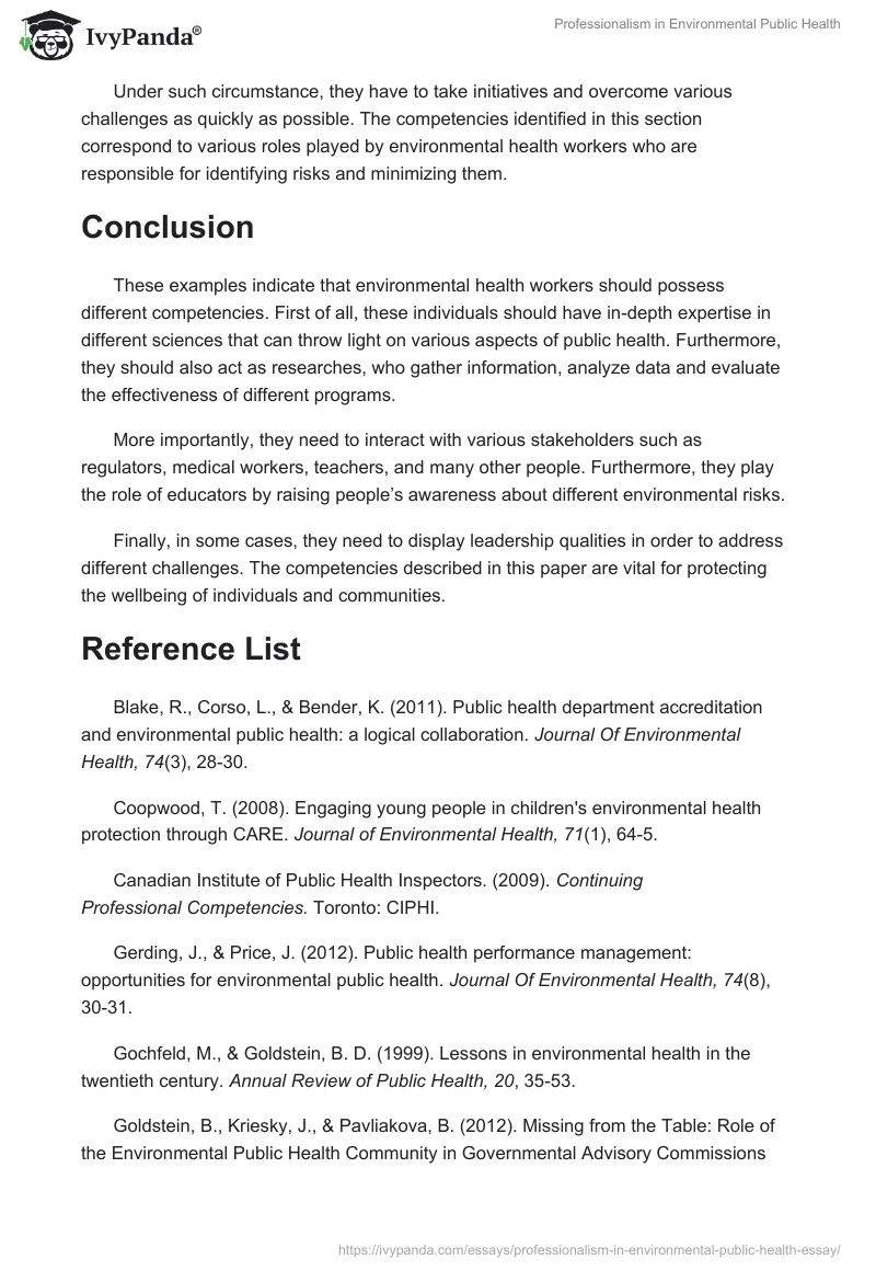 Professionalism in Environmental Public Health. Page 4