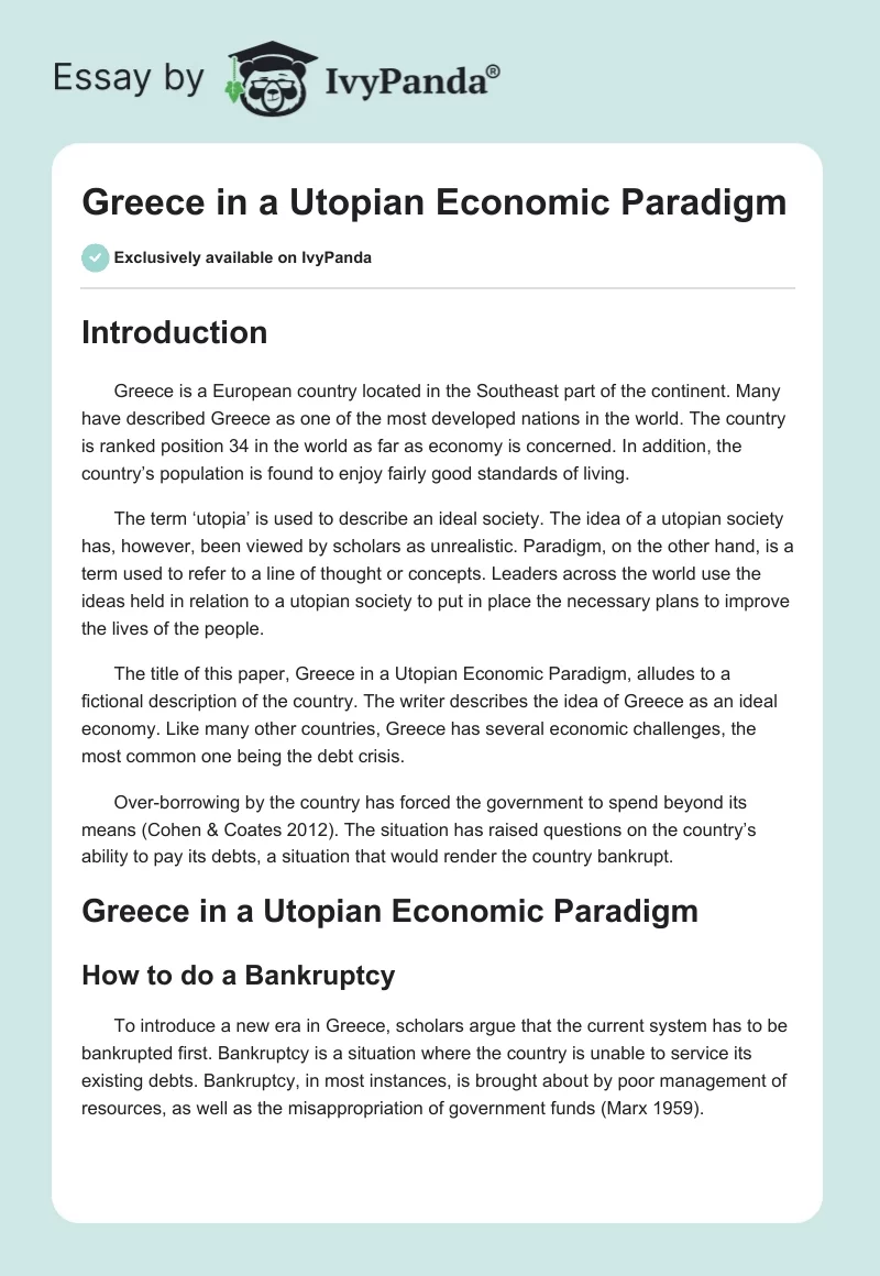 Greece in a Utopian Economic Paradigm. Page 1