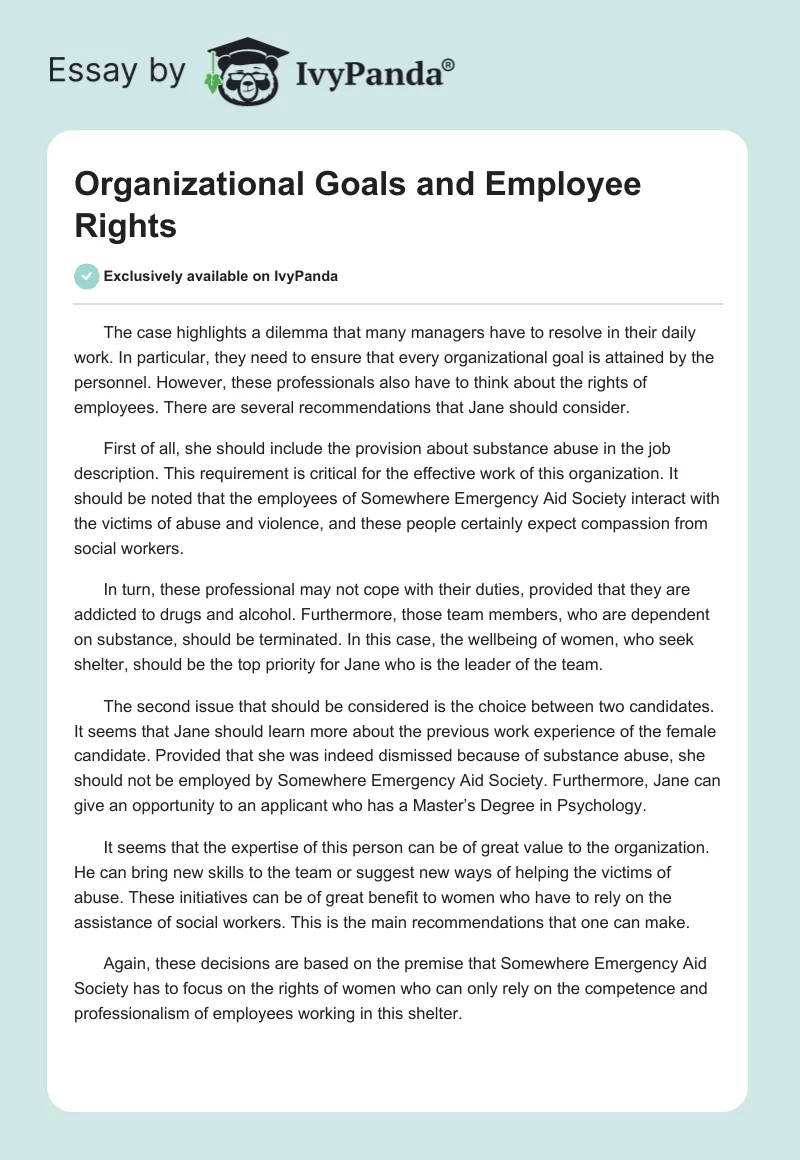 Organizational Goals and Employee Rights. Page 1