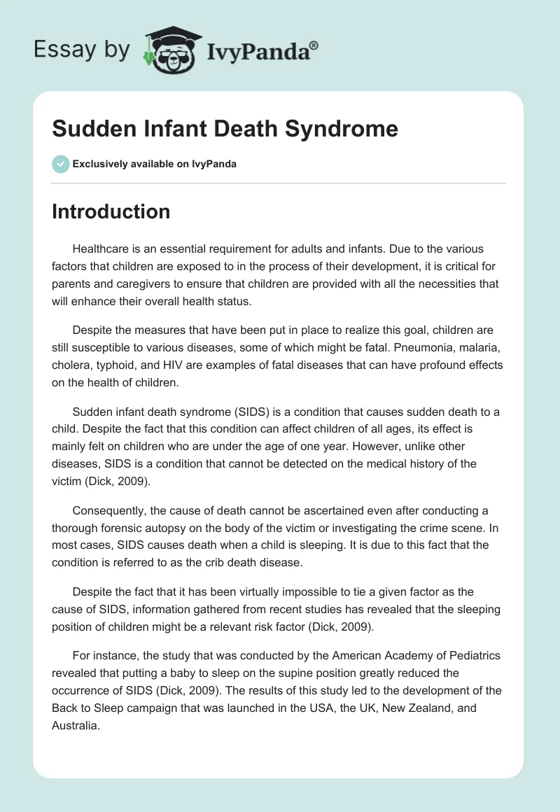 Sudden Infant Death Syndrome. Page 1