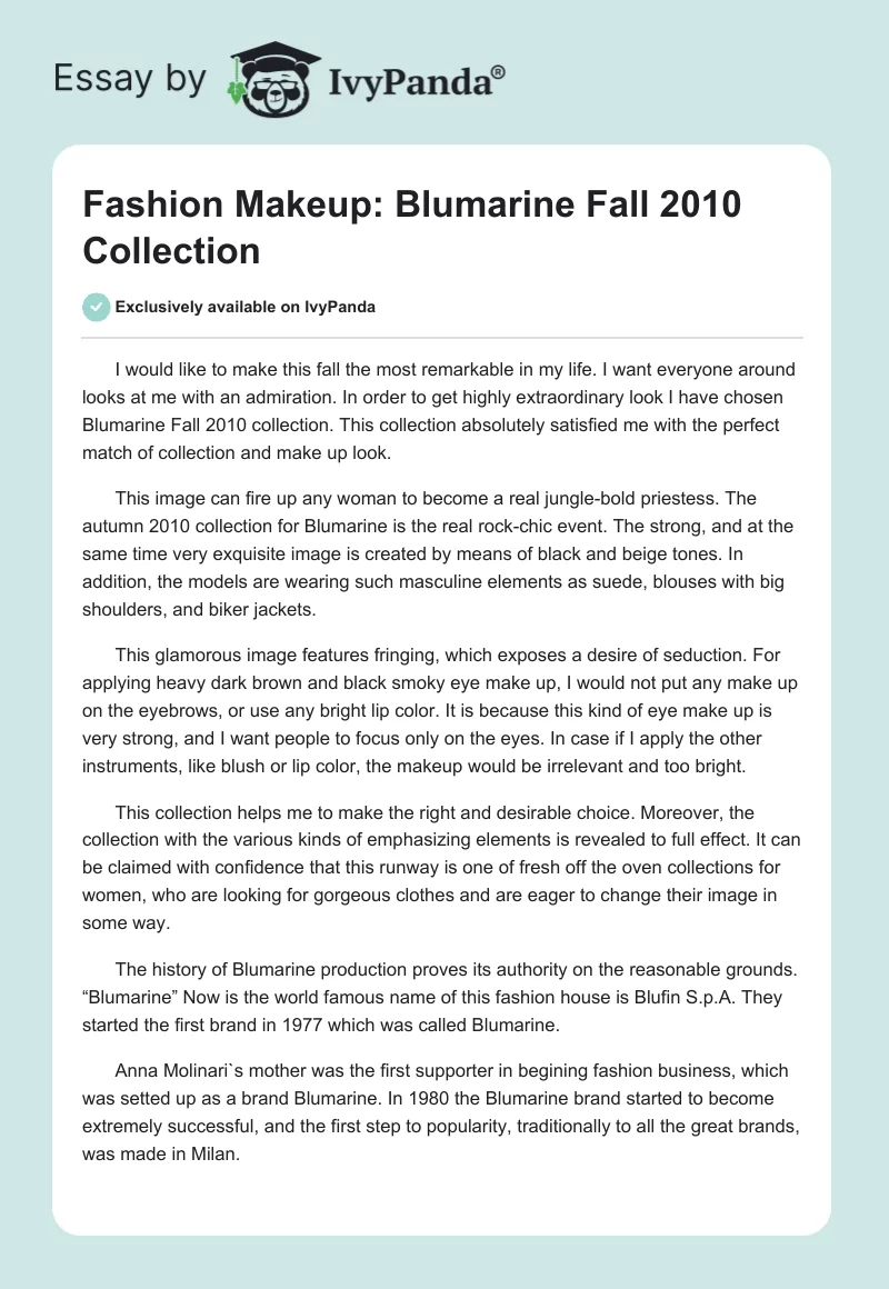 Fashion Makeup: Blumarine Fall 2010 Collection. Page 1