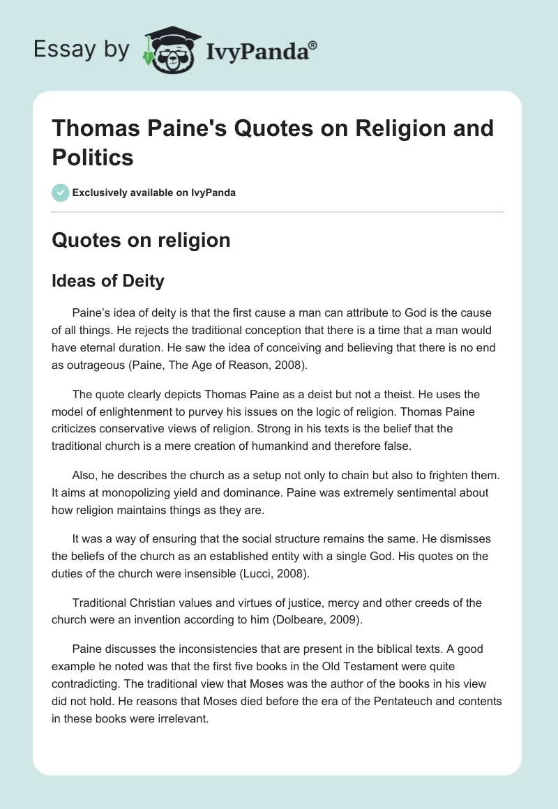 Thomas Paine's Quotes on Religion and Politics. Page 1