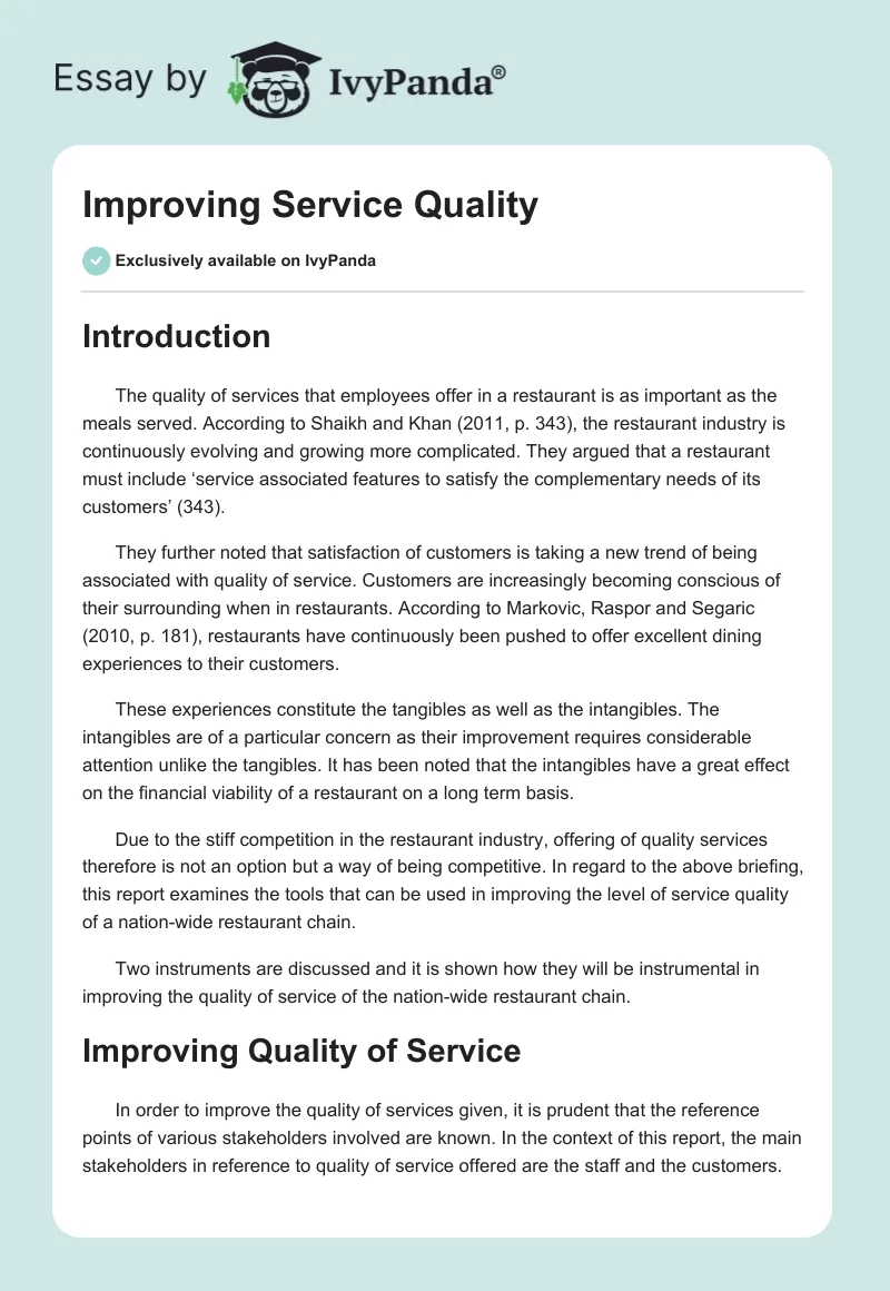 Improving Service Quality. Page 1