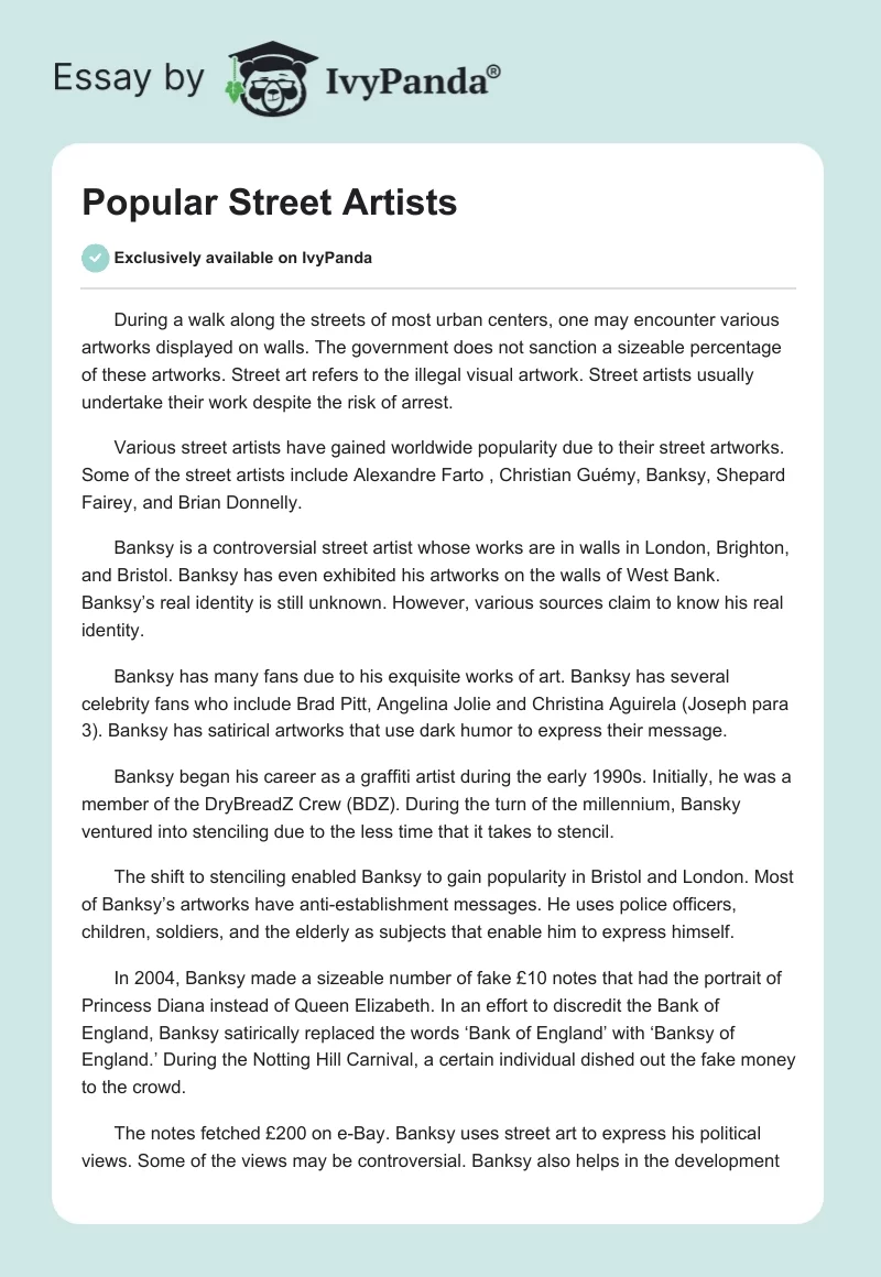 Popular Street Artists. Page 1