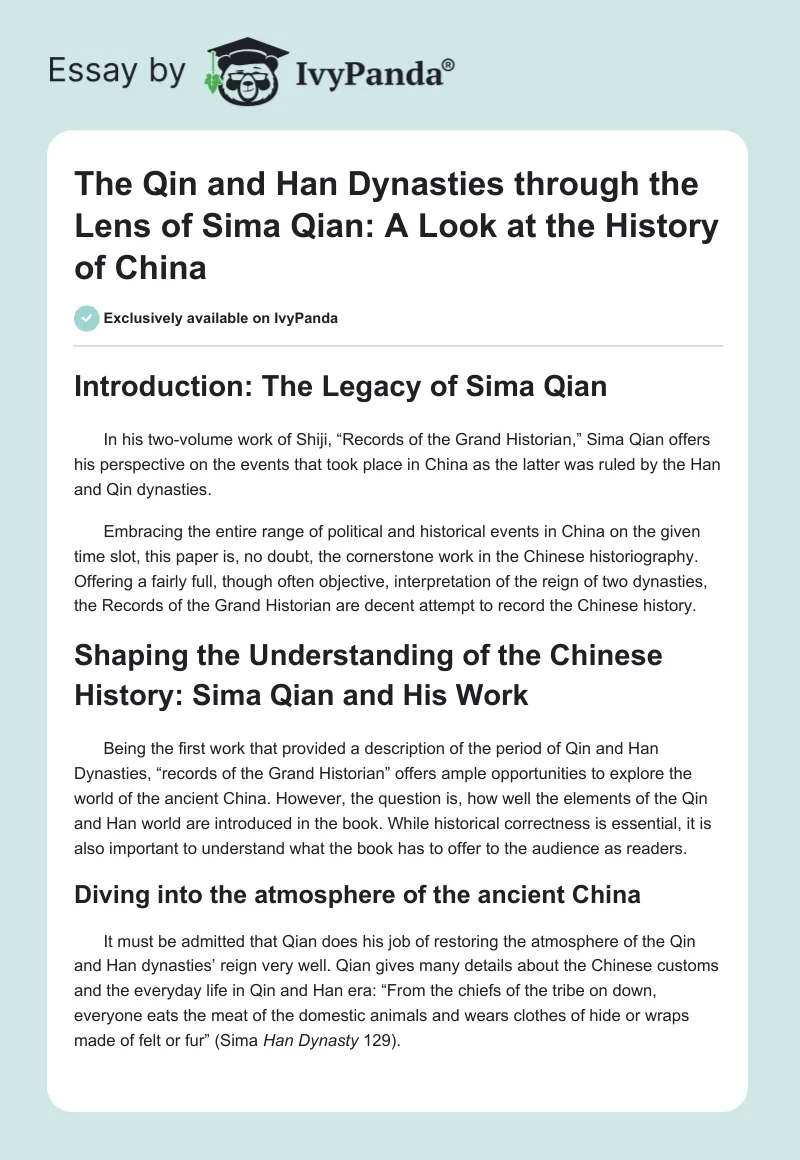 The Qin and Han Dynasties through the Lens of Sima Qian: A Look at the History of China. Page 1