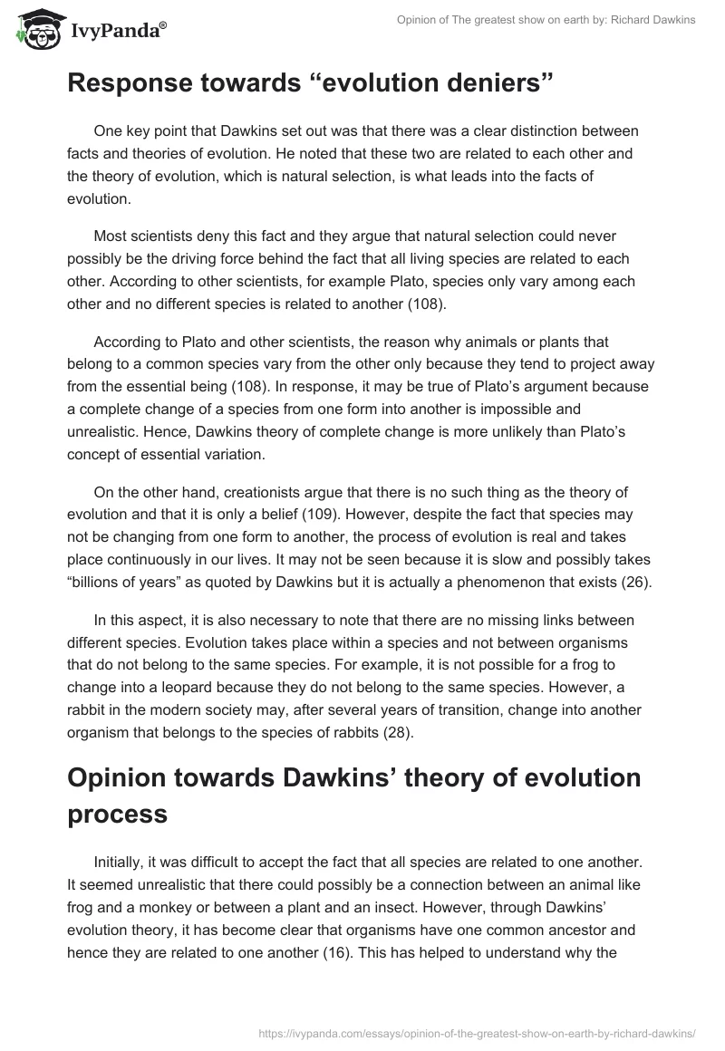 Opinion of The greatest show on earth by: Richard Dawkins. Page 3