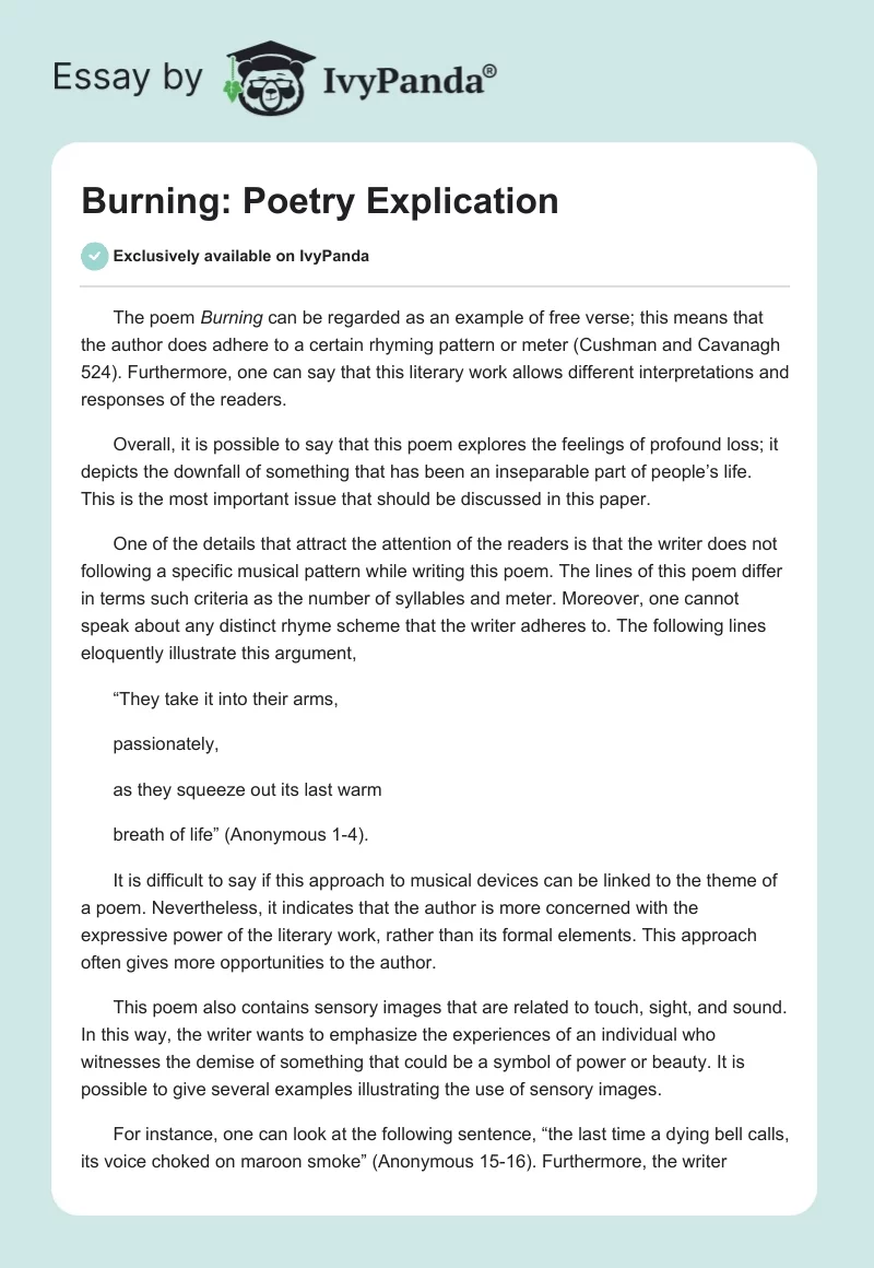 Burning: Poetry Explication. Page 1