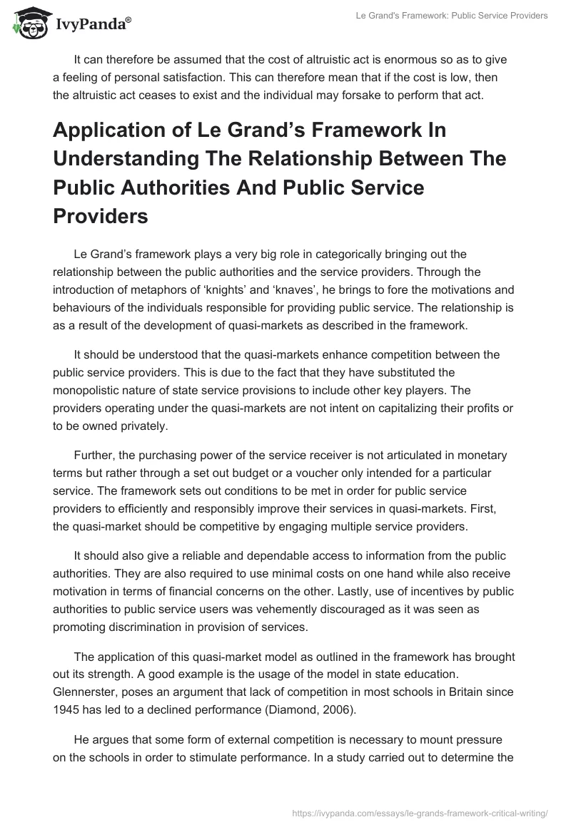 Le Grand's Framework: Public Service Providers. Page 3