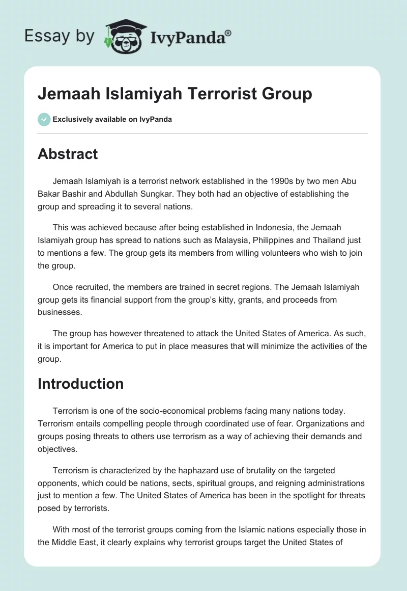 Jemaah Islamiyah Terrorist Group. Page 1