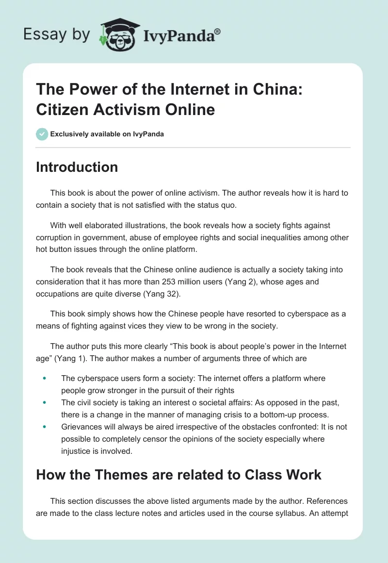 The Power of the Internet in China: Citizen Activism Online. Page 1