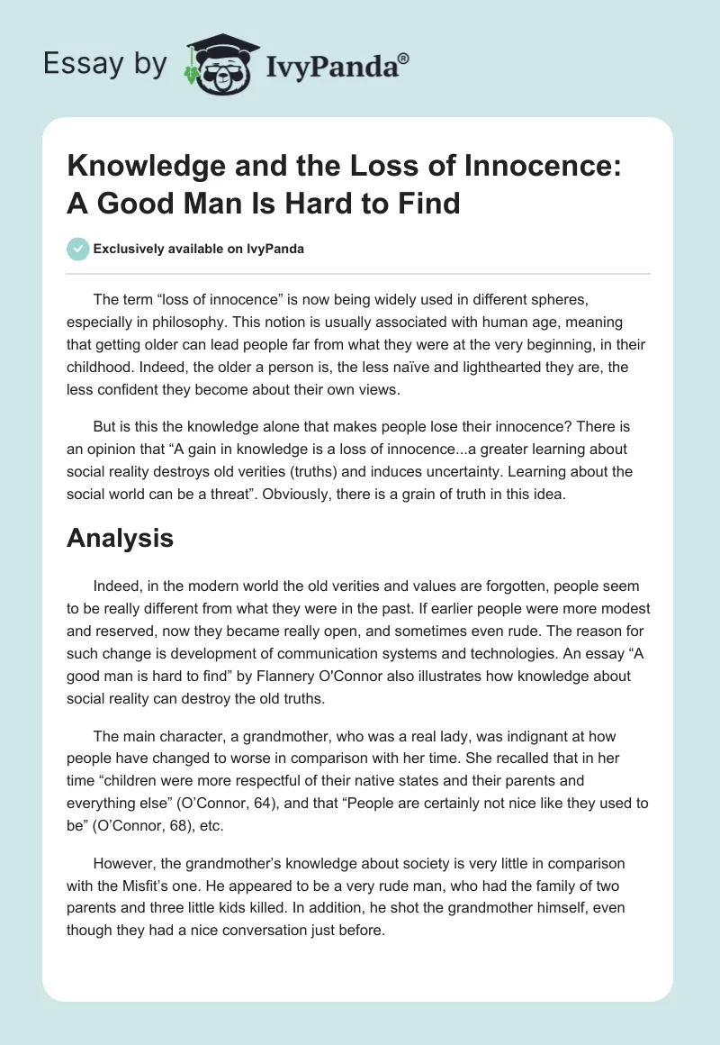 Knowledge and the Loss of Innocence: "A Good Man Is Hard to Find". Page 1