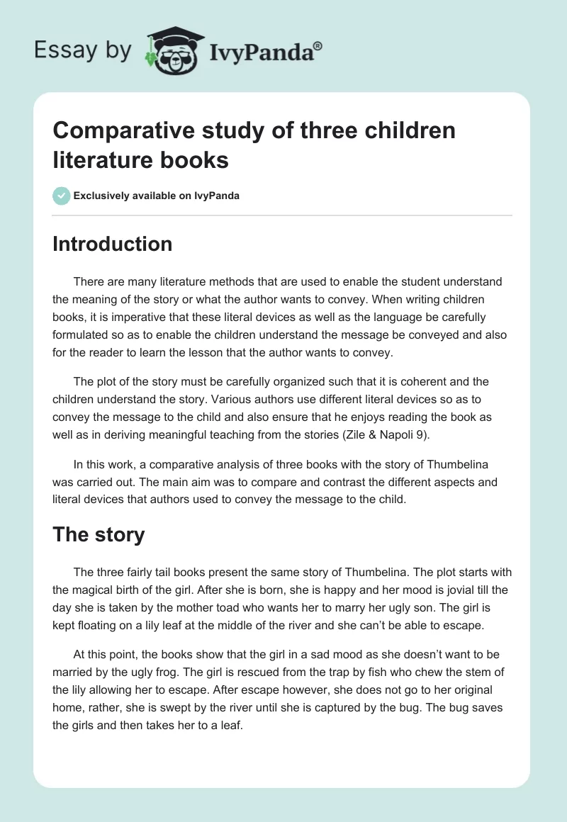 Comparative study of three children literature books. Page 1