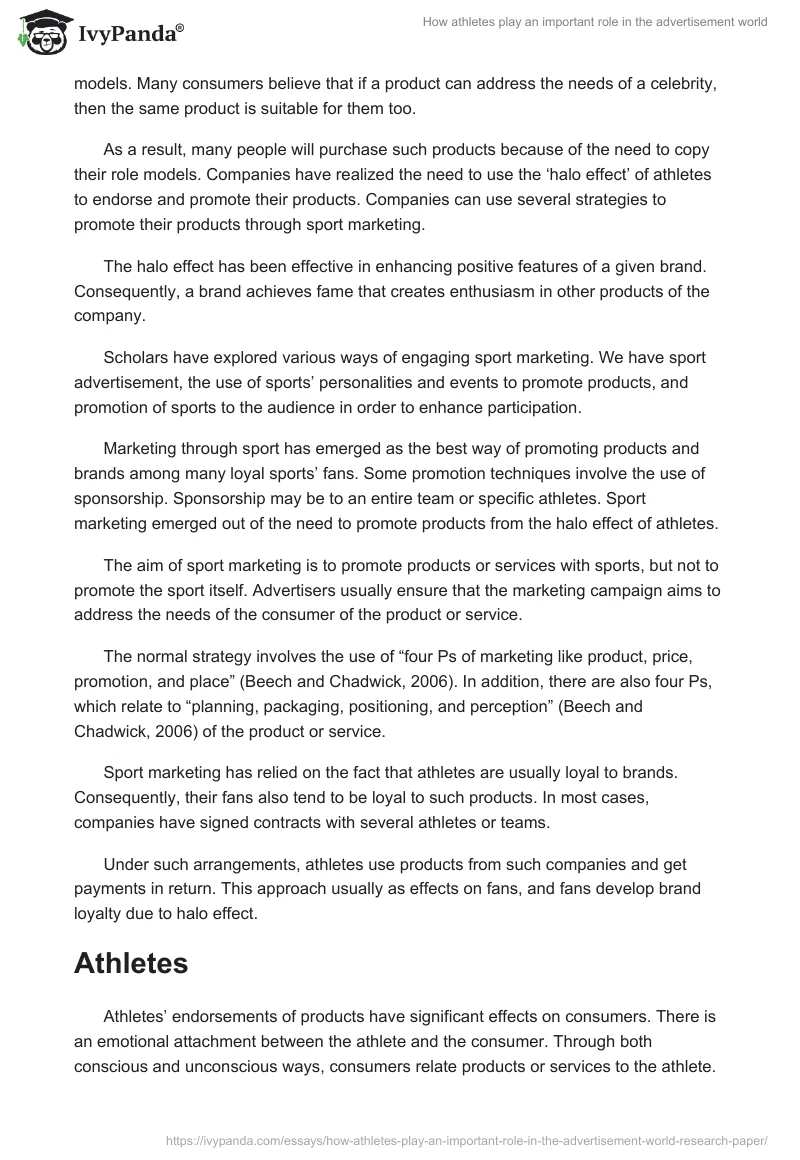 How athletes play an important role in the advertisement world. Page 2